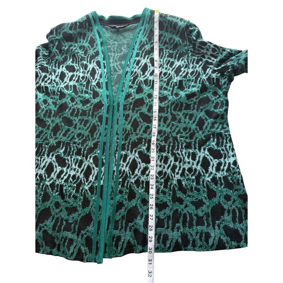 Ming Wang Womens 2X Open-Front Knit Cardigan Jacket Kelly Green Abstract Print - Picture 7 of 9